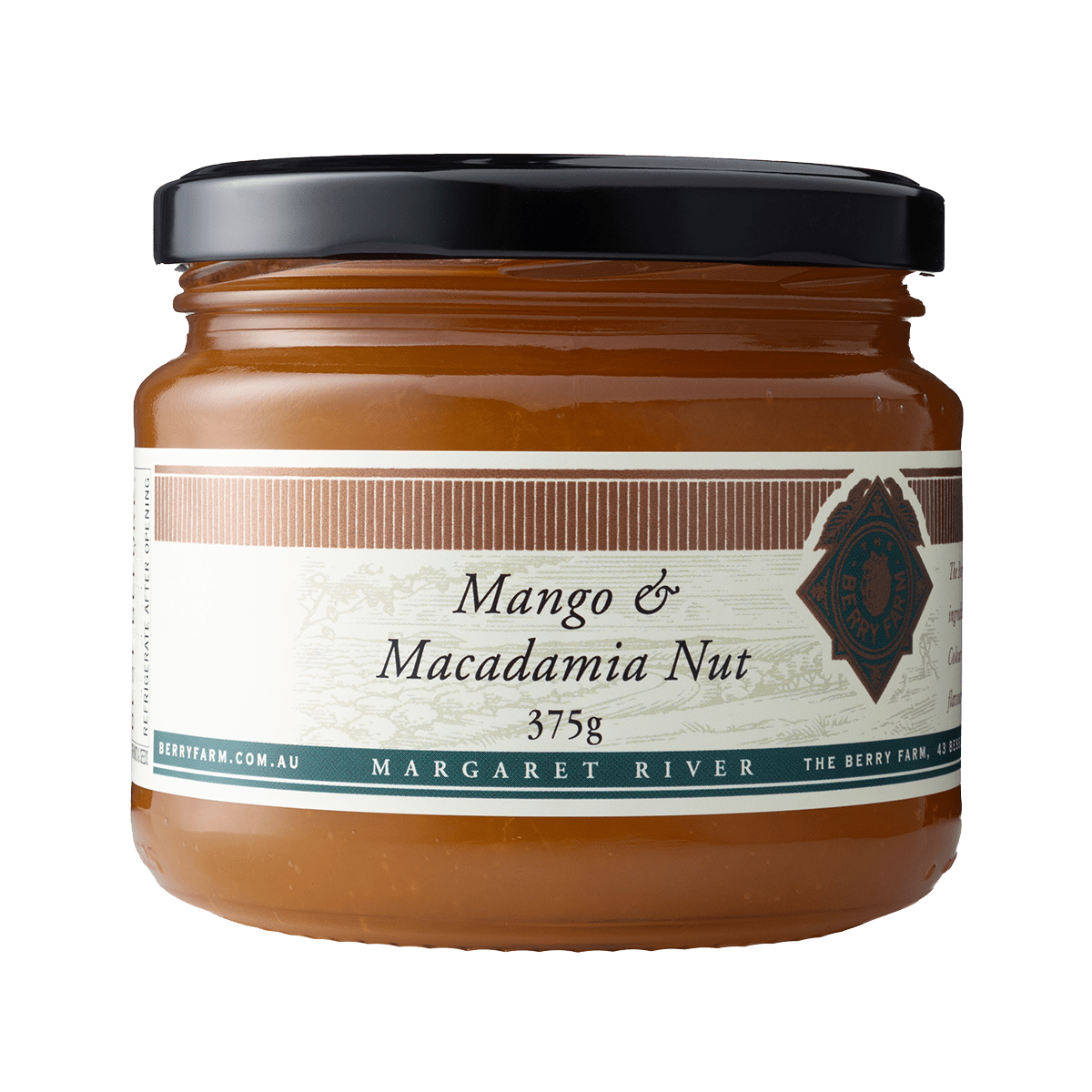 A jar of mango & macadamia Nut Jam